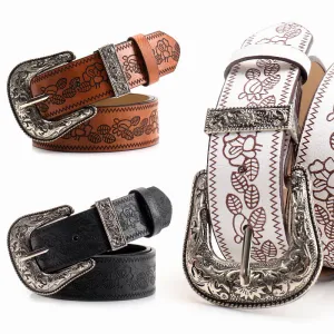 Women Fashion Retro Embroided Waist Belt with Pin Buckle