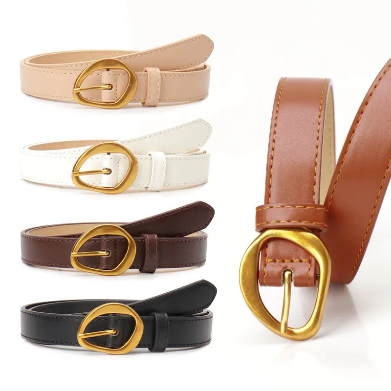 Women Fashion Casual Simple Solid Color Pin Buckle Faux Leather Belt