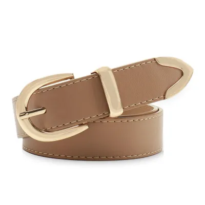 Women Fashion Casual Simple Solid Color Alloy Faux Leather Belt