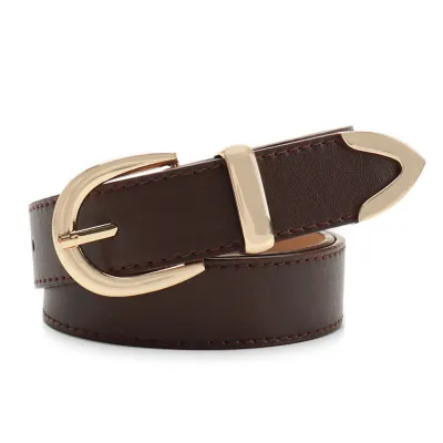 Women Fashion Casual Simple Solid Color Alloy Faux Leather Belt
