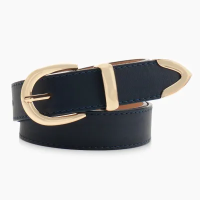 Women Fashion Casual Simple Solid Color Alloy Faux Leather Belt