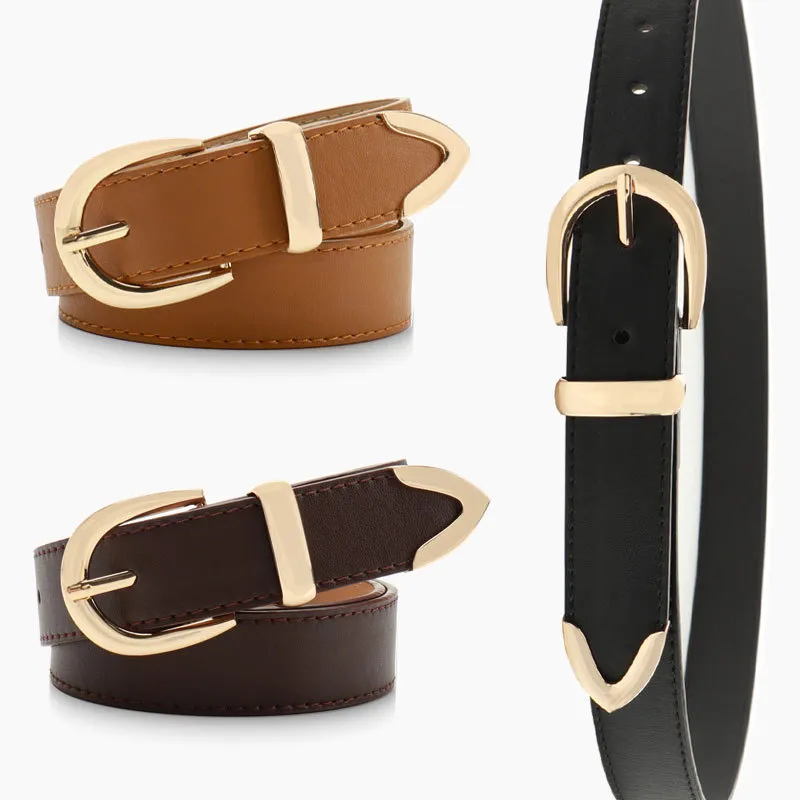 Women Fashion Casual Simple Solid Color Alloy Faux Leather Belt