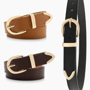 Women Fashion Casual Simple Solid Color Alloy Faux Leather Belt