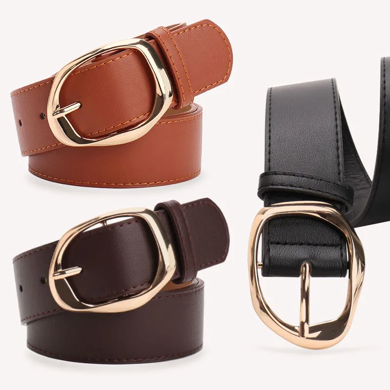 Women's Fashion Casual Irregular Alloy Buckle Wide Belt Faux Leather