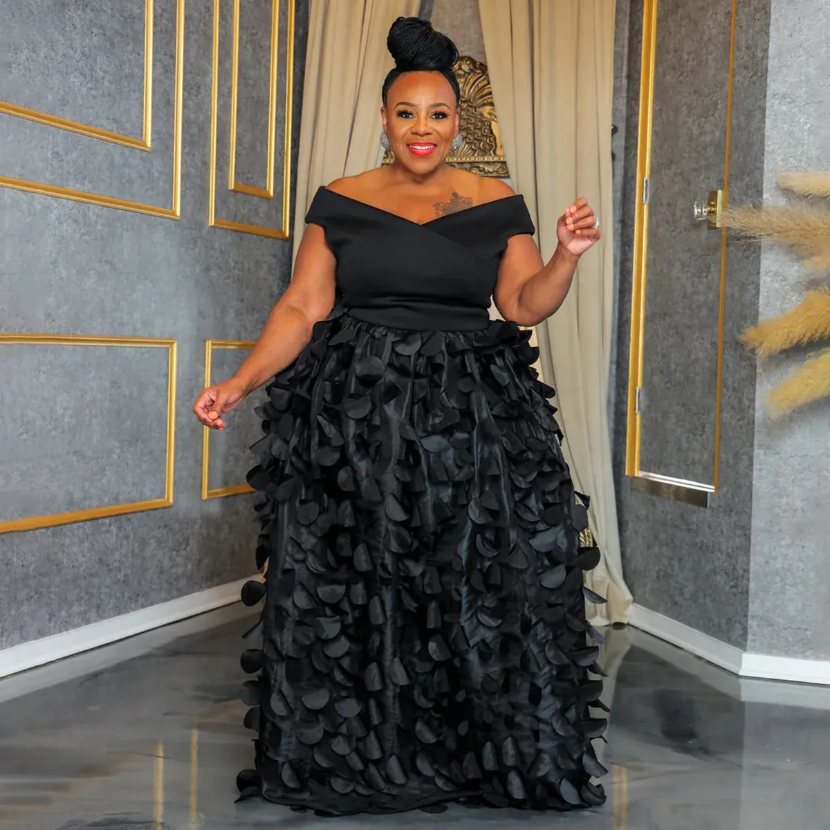 Women Elegant Plus Size Off-Shoulder High Waist Circular African Party Dress