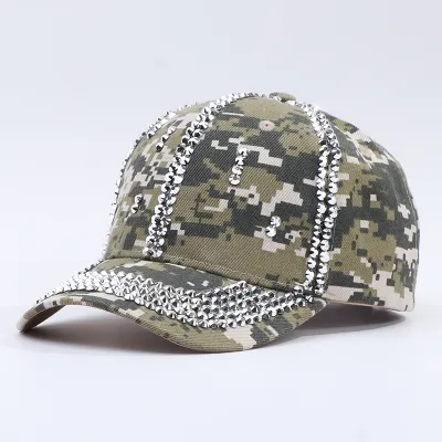 Women Fashion Casual Camouflage Pearl Rhinestone Baseball Cap