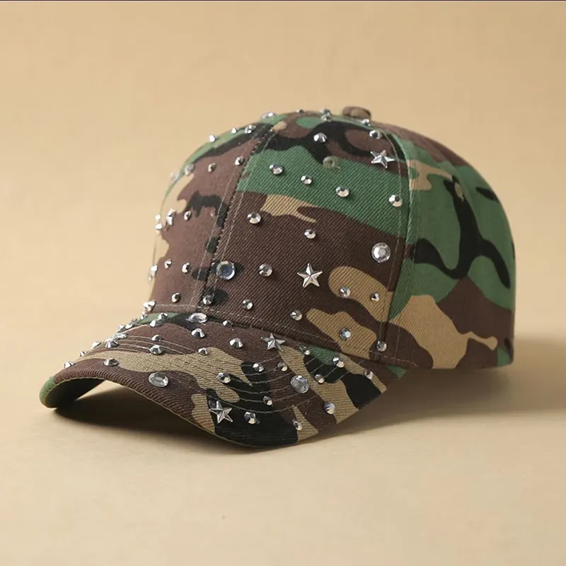 Women Fashion Casual Camouflage Pearl Rhinestone Baseball Cap
