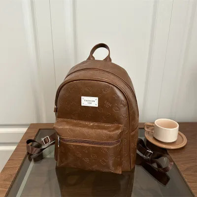 Women Fashion Casual Solid Color Imprint Backpack PU