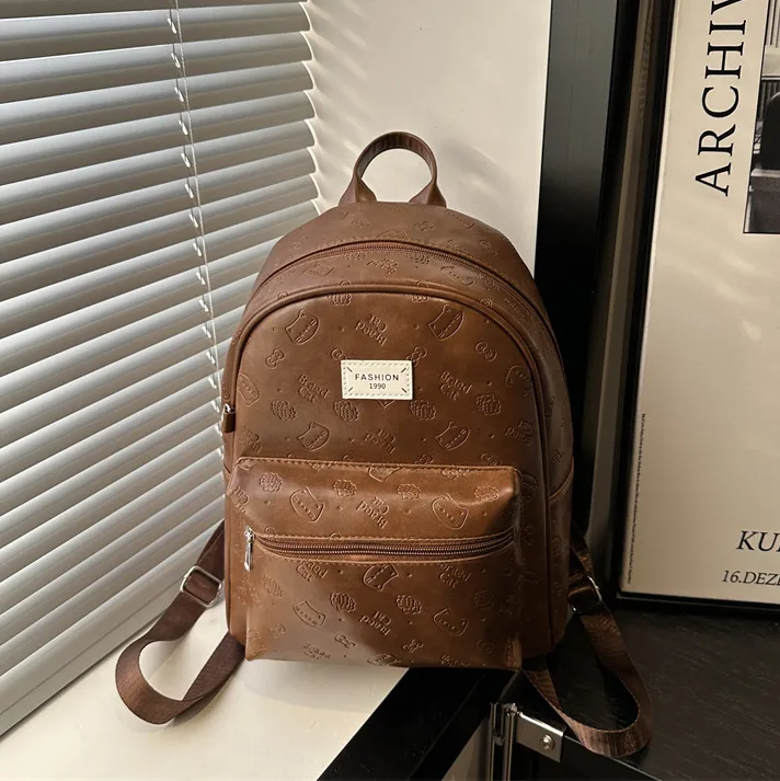 Women Fashion Casual Solid Color Imprint Backpack PU