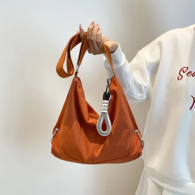 Women Casual Solid Color Nylon Large Capacity Crossbody Bag with Zipper