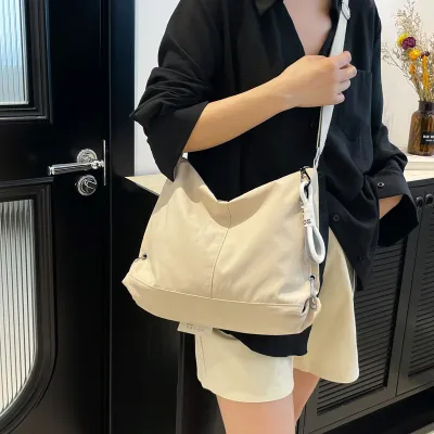 Women Casual Solid Color Nylon Large Capacity Crossbody Bag with Zipper