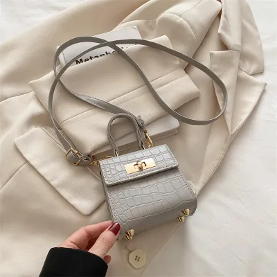 Women Fashion Casual Solid Color Stone Pattern Mini Lock Small Square Crossbody Bag