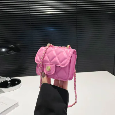 Women Fashion Casual Solid Color Chain Portable Mini Small Square Crossbody Bag