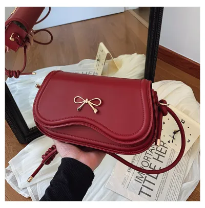 Women Fashion Casual Solid Color Bowknot Buckle Crossbody Bag