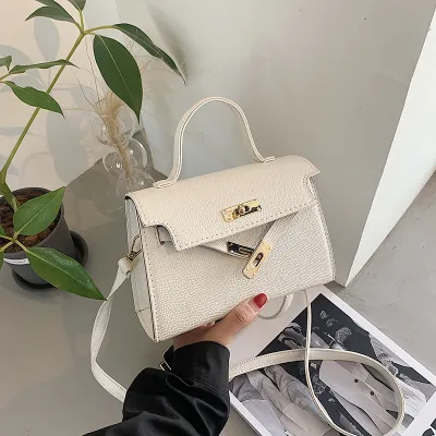 Women Fashion Casual Solid Color Buckle Locking Clasp Small Square PU Crossbody Bag