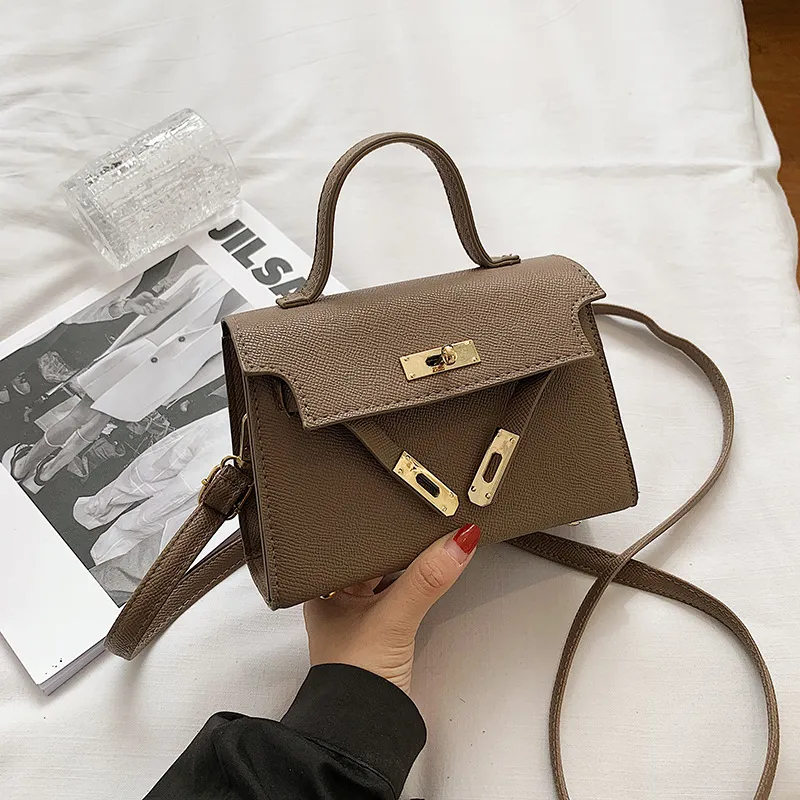 Women Fashion Casual Solid Color Buckle Locking Clasp Small Square PU Crossbody Bag