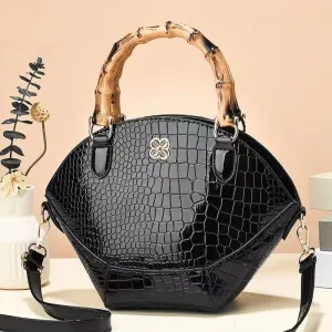 Women Fashion Retro Crocodile Pattern Bamboo Handbag PU Leather Bucket Bag