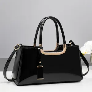 Women Fashion Casual Solid Color Patent Leather Handbag