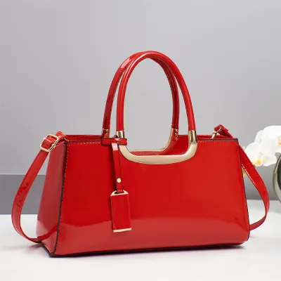Women Fashion Casual Solid Color Patent Leather Handbag