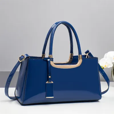 Women Fashion Casual Solid Color Patent Leather Handbag