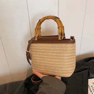 Women Fashion Casual Straw Woven Portable Handbag