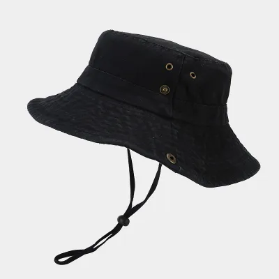 Fashion Retro Solid Color Washed Cotton Big Brim Flat Top Bucket Hat