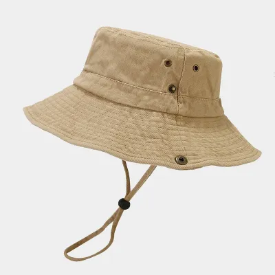 Fashion Retro Solid Color Washed Cotton Big Brim Flat Top Bucket Hat