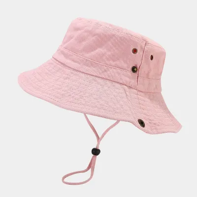 Fashion Retro Solid Color Washed Cotton Big Brim Flat Top Bucket Hat