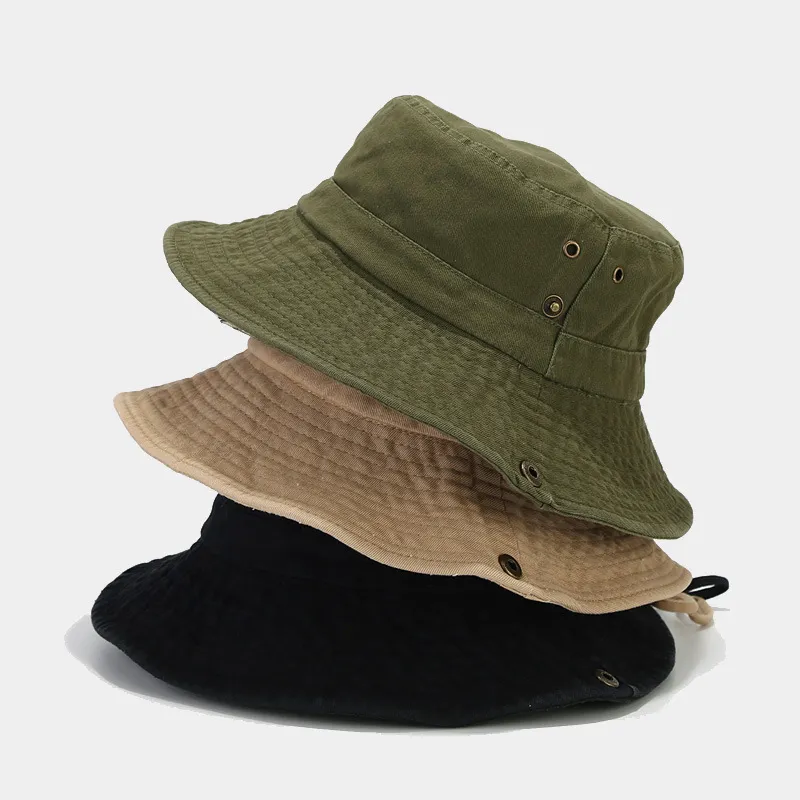Fashion Retro Solid Color Washed Cotton Big Brim Flat Top Bucket Hat