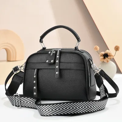 Women Fashion Casual Solid Color Portable Multi-Layer Square PU Handbag