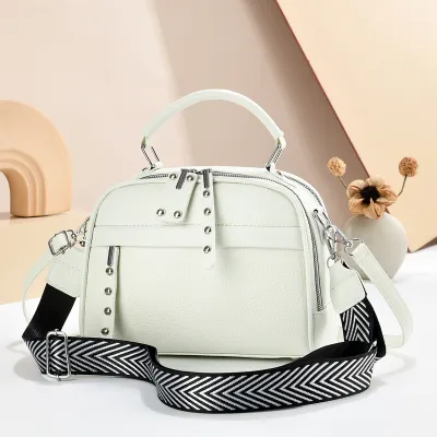 Women Fashion Casual Solid Color Portable Multi-Layer Square PU Handbag