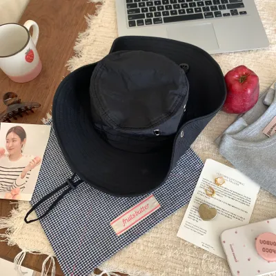 Women Fashion Casual Solid Color Drawstring Bucket Hat