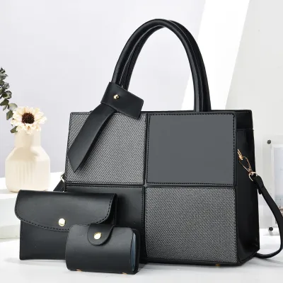Women Fashion Casual Contrast Color Large Capacity Handbag Three-Piece Bag Set