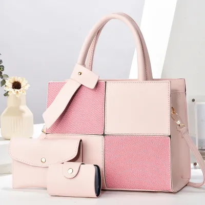 Women Fashion Casual Contrast Color Large Capacity Handbag Three-Piece Bag Set