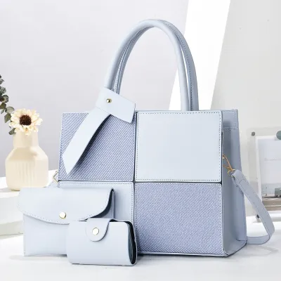 Women Fashion Casual Contrast Color Large Capacity Handbag Three-Piece Bag Set