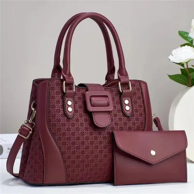 Women Fashion Casual Solid PU Large Capacity Two-Piece Handbag Set Bucket-Shaped