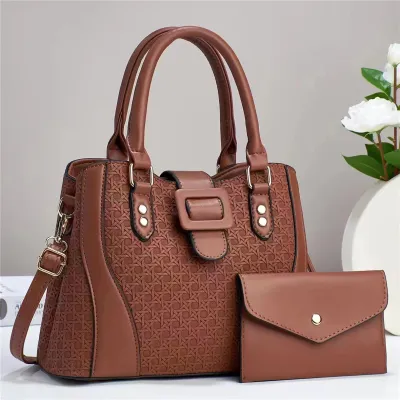 Women Fashion Casual Solid PU Large Capacity Two-Piece Handbag Set Bucket-Shaped