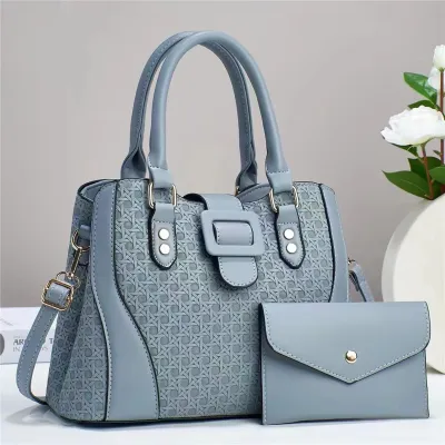 Women Fashion Casual Solid PU Large Capacity Two-Piece Handbag Set Bucket-Shaped