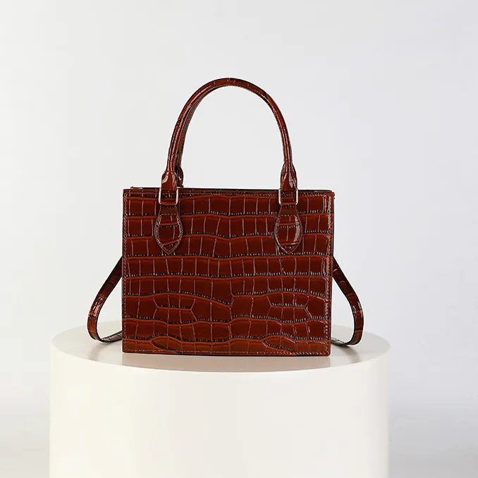 Women's Fashion Casual Solid Crocodile Pattern Large Capacity Handbag Tote Bag