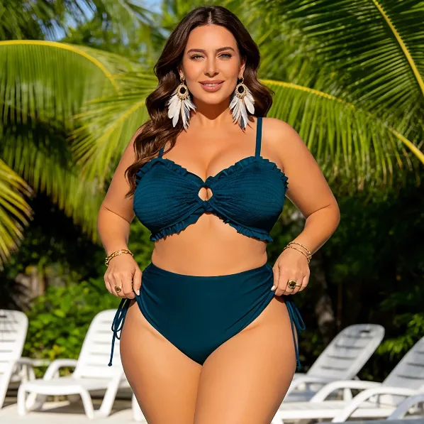 Women Fashion Sexy Plus Size Solid Color Bikini Swimsuit