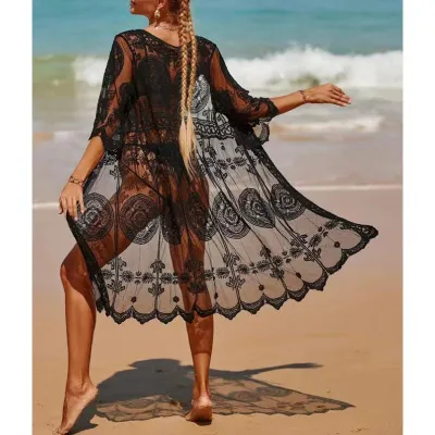 Women Fashion Sexy Water Soluble Lace Beach Swimsuit Cover-Ups
