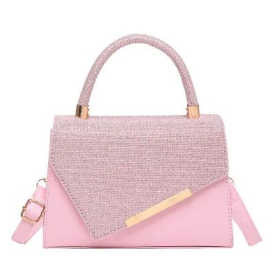 Women Fashion Casual Solid Color Rhinestone Portable Small Square Handbag