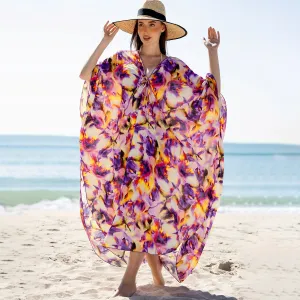 Women Fashion Sexy Tie-Dye Printed Loose Beach Swimsuit Vocer-Ups