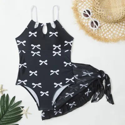 Kids Girls Fashion Cute Bowknot Printed One-Piece Swimsuit