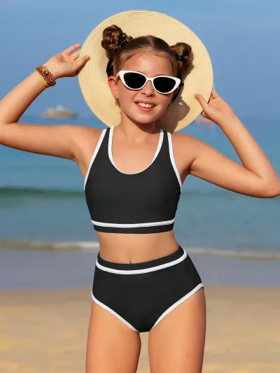 Kids Girls' Fashion Color Block Tankini Swimsuit 82% Polyester