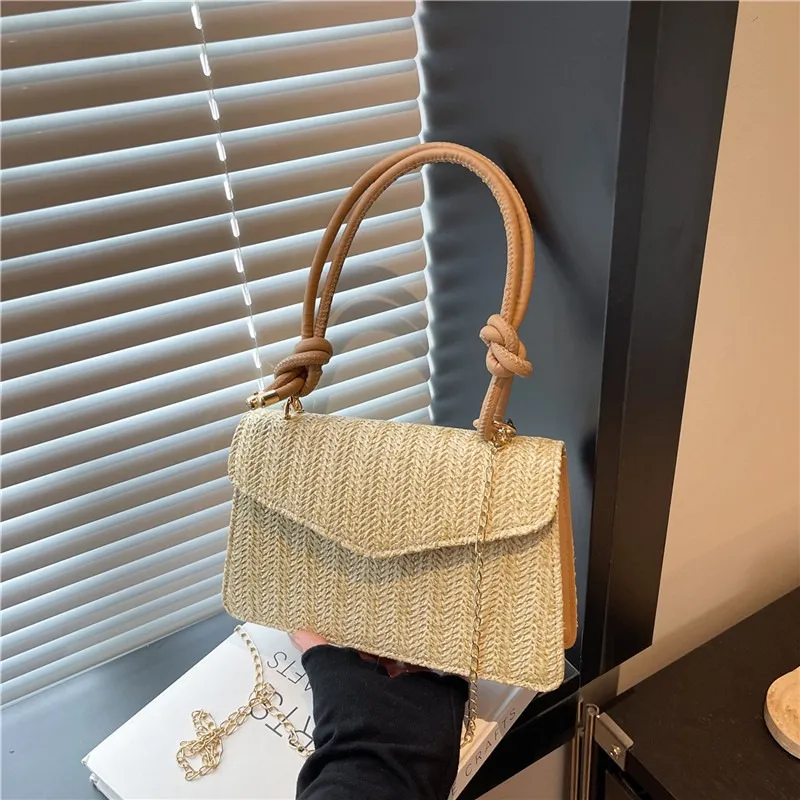 Women Fashion Simple Straw Woven Small Square Handbag