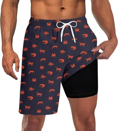 Men Fashion Casual 3D Digital Printing Double Layer Beach Shorts