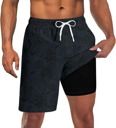 Men Fashion Casual 3D Digital Printing Double Layer Beach Shorts