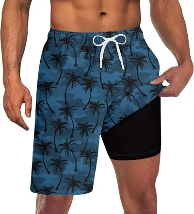 Men Fashion Casual 3D Digital Printing Double Layer Beach Shorts