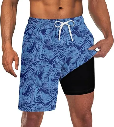 Men Fashion Casual 3D Digital Printing Double Layer Beach Shorts